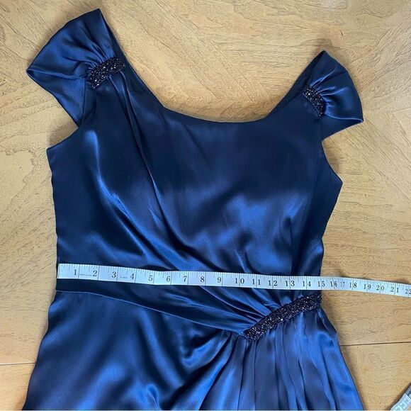 Eliza J. Blue Silk Charmeuse Beaded Dress 12 - Picture 4 of 9